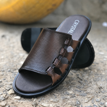 Crystal Elite Cross-Weave Leather Slides