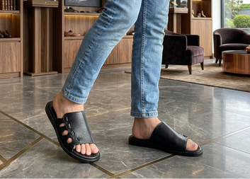 Crystal Elite Cross-Weave Leather Slides