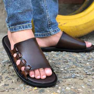 Crystal Elite Cross-Weave Leather Slides